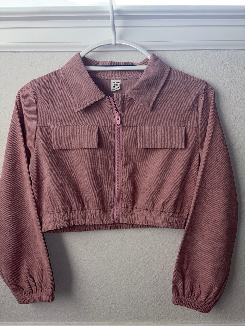 SHEIN Dusty Rose Corduroy Cropped Bomber Jacket